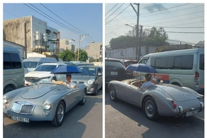 Lộ diện 'thân thế' chiếc xe mui trần đi đăng kiểm chủ xe phải che dù 