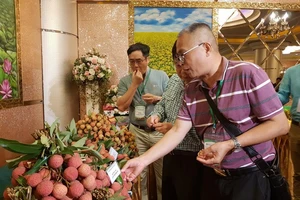 Các đại biểu quốc tế nếm thứ đặc sản vải thiều của Việt Nam. Ảnh: Mai Hiền