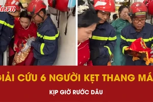Cận cảnh giải cứu 6 người kẹt thang máy, kịp giờ rước dâu