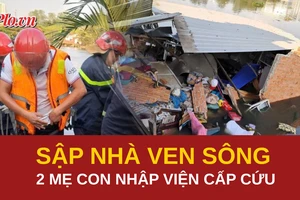 Kịp thời ứng cứu 2 mẹ con trong vụ sập nhà ven sông