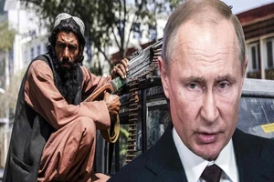 Một chiến binh Taliban (trái) và Tổng thống Nga Vladimir Putin. Ảnh: AP