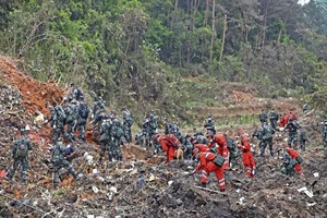 Đội cứu hộ đang rà soát khu vực máy bay bị rơi. Ảnh: AP