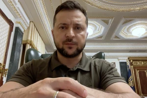 Tổng thống Ukraine - ông Vladimir Zelensky trong buổi phát biểu đêm 28-8. ẢNH: PRESIDENT OF UKRAINE OFFICIAL WEBSITE