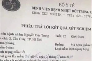 Bệnh viện thông tin vụ giả kết quả xét nghiệm virus Corona