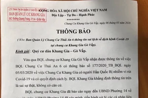 BQL chung cư Khang Gia bác bỏ thông tin có cư dân bị COVID-19