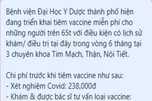 Bệnh viện ĐH Y dược TP.HCM nói về thông tin thu tiền người tiêm vaccine COVID-19