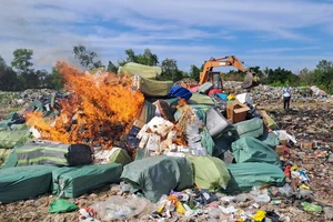Long An: Tiêu hủy gần 800 ngàn bao thuốc lá ngoại nhập lậu các loại