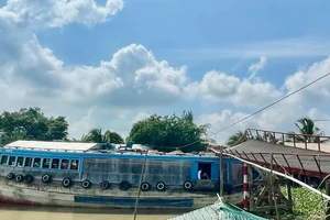 Ghe chở cá mang sập cầu ở huyện biên giới Long An