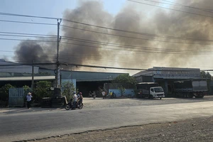 Long An: Cháy nhà máy xay xát lúa gạo cặp quốc lộ 62
