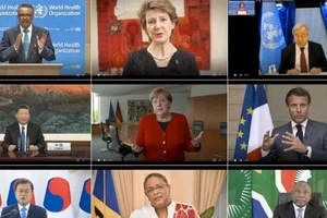 Lãnh đạo WHO và các nước dự kỳ họp trực tuyến Đại hội đồng Y tế Thế giới đầu tuần này. Ảnh: AFP