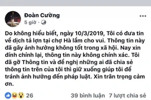 Tung tin thất thiệt dịch tả lợn châu Phi, facebooker bị xử lý