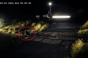 Người đàn ông ngồi ngay giữa đường sắt khi tàu chạy qua