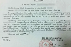 Bộ Công an yêu cầu báo cáo vụ phó Phòng CSGT Đồng Nai 