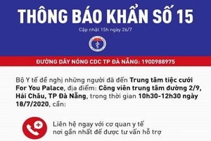 Thông báo khẩn của Bộ Y tế ngày 26-7