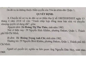 Chuyển hồ sơ tranh chấp nhà liên quan thẩm phán Nguyễn Hải Nam