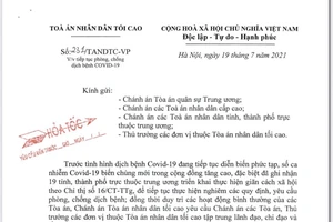 Công văn hoả tốc của TAND Tối cao