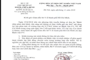 Cục Quản lý khám chữa bệnh yêu cầu làm rõ trách nhiệm BV FV