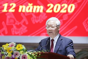 Tổng bí thư, Chủ tịch nước Nguyễn Phú Trọng, Trưởng Ban chỉ đạo Trung ương về phòng, chống tham nhũng, phát biểu kết luận hội nghị. Ảnh: TTXVN