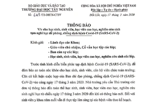 Đại học Tây Nguyên cho sinh viên tạm nghỉ học
