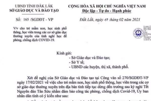 Văn bản cho học sinh nghỉ học đến 28-2 là giả mạo.