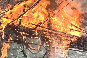 Cột điện ở Bình Dương cháy đùng đùng sau tiếng nổ lớn