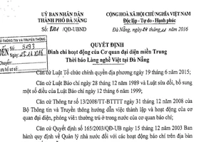 Đình chỉ cơ quan đại diện Thời báo Làng Nghề Việt