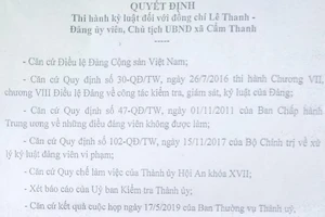 Cách hết chức vụ trong Đảng 1 chủ tịch xã ở Hội An