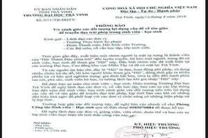 Đại học Trà Vinh cảnh báo SV về 'Hội Thánh Đức Chúa Trời'