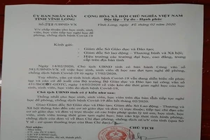 Văn bản của UBND tỉnh Vĩnh Long chấp thuận cho học sinh nghỉ học đến hết tháng 2 để né dịch Covid-19