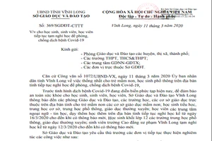 Thông báo của Sở Giáo dục và Đào tạo Vĩnh Long