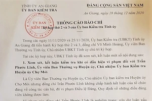 An Giang: Cách chức một Ủy viên Ban Thường vụ Huyện ủy Chợ Mới