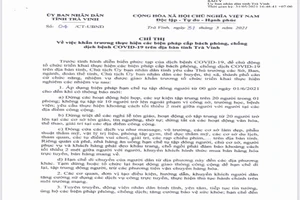 Tỉnh Trà Vinh ra chỉ thị về phòng chống COVID -19