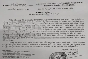 Công an Trà Vinh thông tin trường hợp 1 thượng úy tử vong 