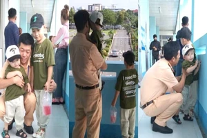 Đồng Tháp: CSGT trông con giúp thí sinh thi sát hạch lái xe