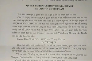 Vụ tai nạn giao thông ở Vĩnh Long: CQĐT VKSND Tối cao phục hồi giải quyết nguồn tin về tội phạm