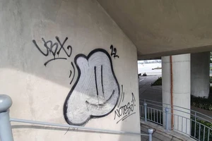 Vẽ bậy lên cầu Thủ Thiêm 2. Ảnh: ĐÀO TRANG