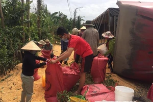 Người dân Bà Rịa- Vũng Tàu xúc bắp giúp tài xế bị lật xe