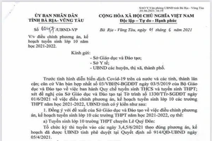 Bà Rịa-Vũng Tàu: Chuyển thi tuyển thành xét tuyển vào lớp 10