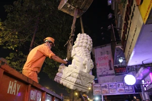 Chùm ảnh: Quận 1 cẩu xe biển xanh, tượng gà và sư tử