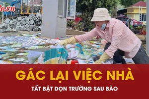 Đắk Lắk: Giáo viên gác việc nhà, tất bật dọn bùn trường học sau bão