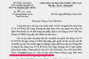 Vụ xe bị lỗi, Bộ Công thương yêu cầu Ford VN giải quyết