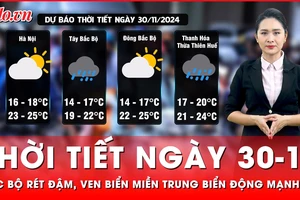 Thời tiết ngày 30-11: Bắc Bộ rét đậm, ven biển miền Trung biển động mạnh
