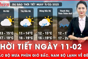 Thời tiết ngày 11-02: Bắc Bộ mưa phùn gió bấc, Nam Bộ lạnh về đêm