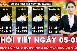 Thời tiết ngày 05-05: Trung Bộ nắng nóng mở rộng, Nam Bộ mưa rào và giông