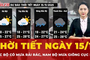 Thời tiết ngày 15-11: Bắc Bộ có mưa rải rác; Nam Bộ mưa giông cục bộ