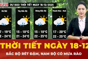 Thời tiết ngày 18-12: Bắc Bộ rét đậm, Nam Bộ có mưa rào