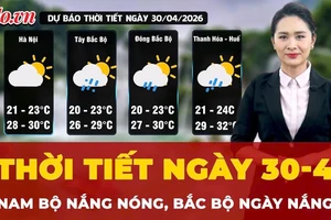 Thời tiết ngày 30-4: Bắc Bộ ngày nắng, Nam Bộ nắng nóng