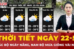 Thời tiết ngày 22-5: Bắc Bộ ngày nắng, Nam Bộ mưa giông vài nơi