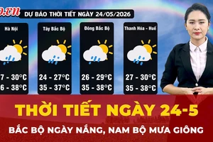Thời tiết ngày 24-5: Bắc Bộ ngày nắng, Nam Bộ mưa giông