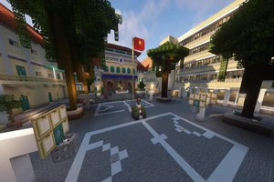 Nhóm học sinh lớp 9 'xây' Trường Chuyên Trần Đại Nghĩa trong game Minecraft